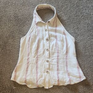 Anthropologie Cream and Pink Striped Halter Blouse